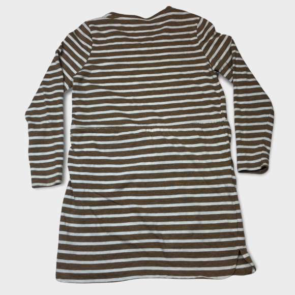 Merona Brown & White Stripe Long Sleeve Drawstring Sweater Dress Size Medium - Picture 3 of 4